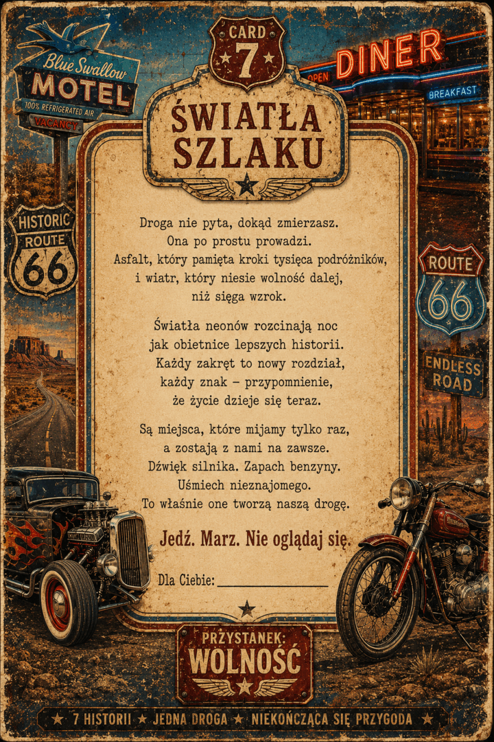 Karta Światła szlaku z opowieścią o drodze Route 66