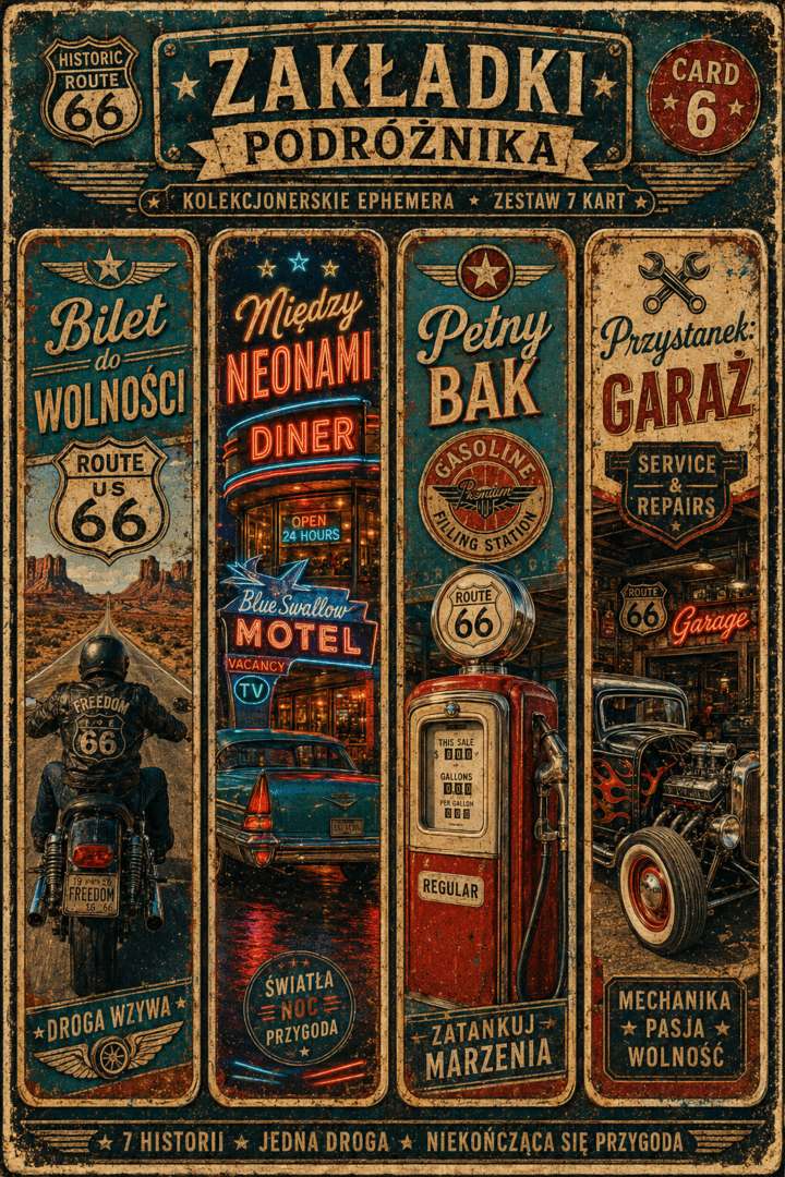 Cztery kolekcjonerskie zakładki podróżnika Route 66
